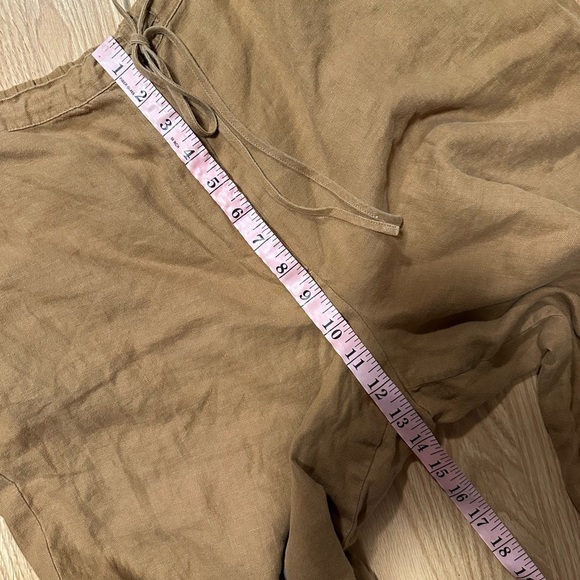 Laura Ashley size large camel brown 100% linen straight wide leg crop pant - Picture 4 of 7